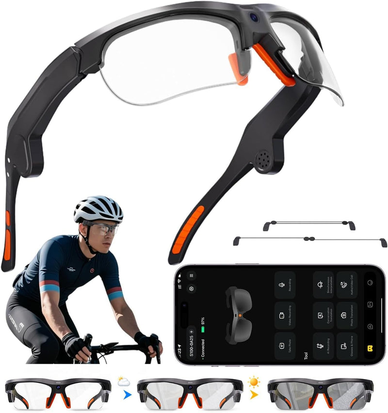 AI Smart Glasses - 2026 Upgrade with 20MP Camera, AI Voice Assistant & Real-World Recognition, EIS Anti-Bluetooth Audio Sunglasses, Sports Camera Glasses for Men and Women (Photochromic Lens) Photochromic