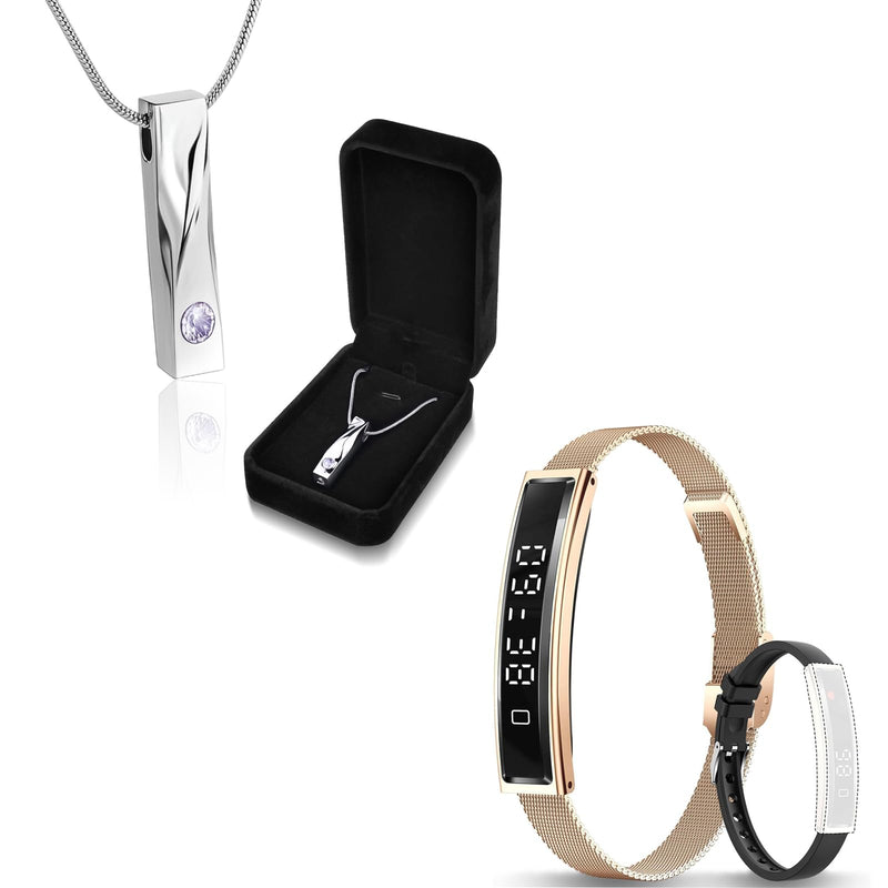 Smart Bracelet for Men Women + Cremation Pendant Necklace for Ashes | Smart Bracelet for Men Women with 2 Bands 24/7 Fitness Health Tracker + Cremation Pendant Necklace for Ashes Waterproof Crema