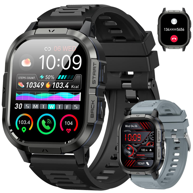 Smart Watch for Men Fitness Tracker: Make Answer Call Military Smart Watches for Men Digital Watches Waterproof Running Step Smartwatch Android Phones iPhone Samsung Compatible SpO2 Heart Rate Monitor Black