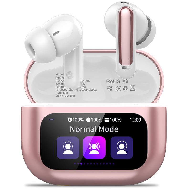 Wireless Earbuds, Bluetooth 5.4 Headphones with Multifunctional Touch Screen, 48H Bass Stereo Ear Buds with ANC/ENC Noise Cancelling/Transparency Mode,IPX7 Earphones with 5 EQ Modes,Rose Gold Rose Gold