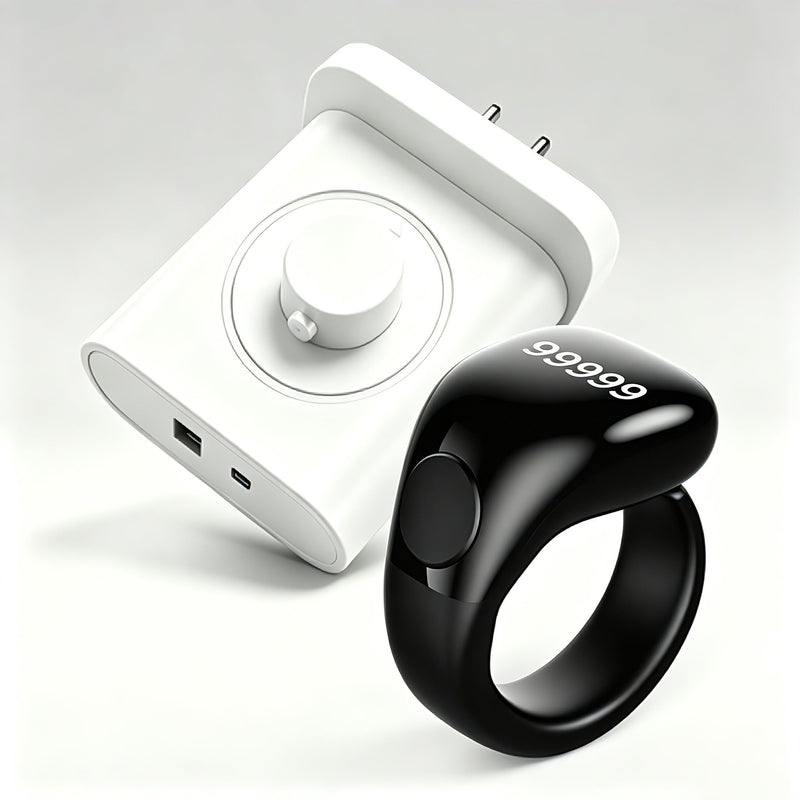 Smart Tasbih Zikr Ring with Fast Charging Adapter, Digital Prayer Counter Ring & 20W PD Dual Port Fast Charging