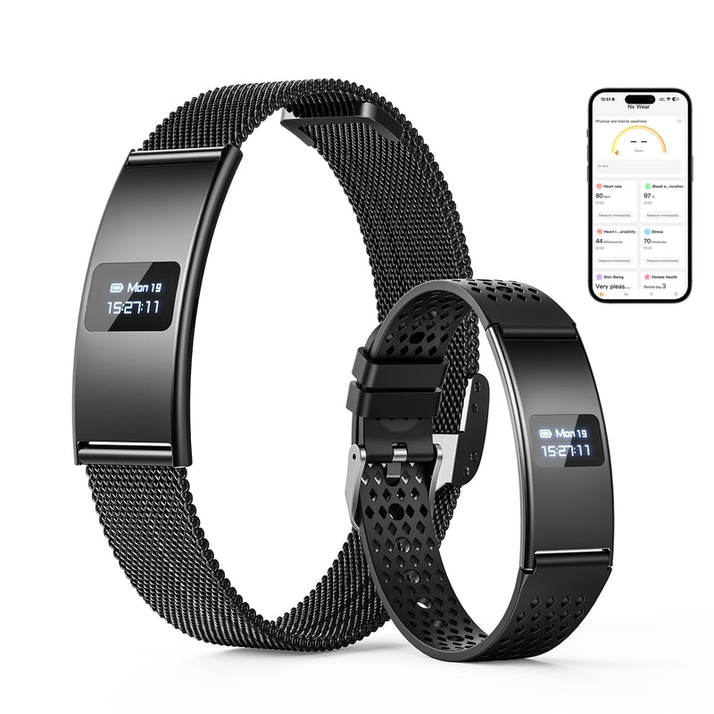 Smart Bracelet, Subscription-Free 24/7 Health Tracking, Heart Rate, SpO2, HRV & Sleep Tracker with IPX8 Waterproof, Wearable Activity & Fitness Tracker, 7-Day Battery, 2 Bands black&black