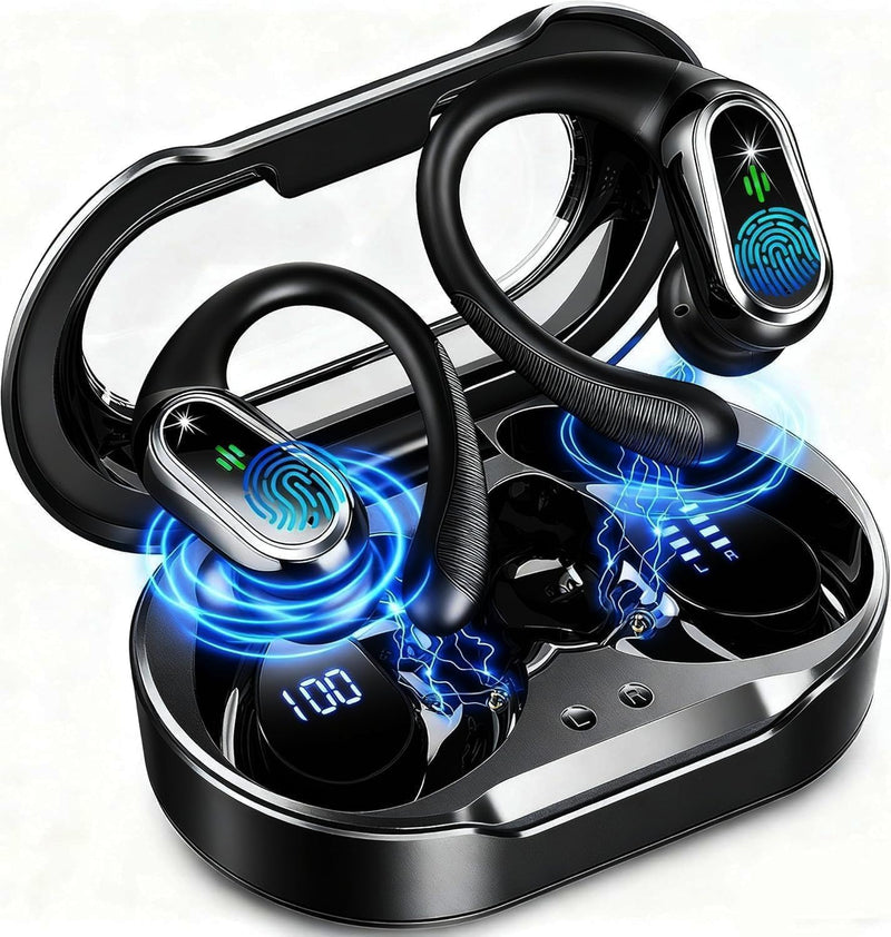 Wireless Earbuds, 2026 Bluetooth 5.4 Headphones Sport, 60Hrs HiFi Stereo Deep Bass Over-Ear buds with ENC Noise Cancelling Mic, IP7 Waterproof & LED Display Earphones with Earhooks for Workout/Running SkyMark Black