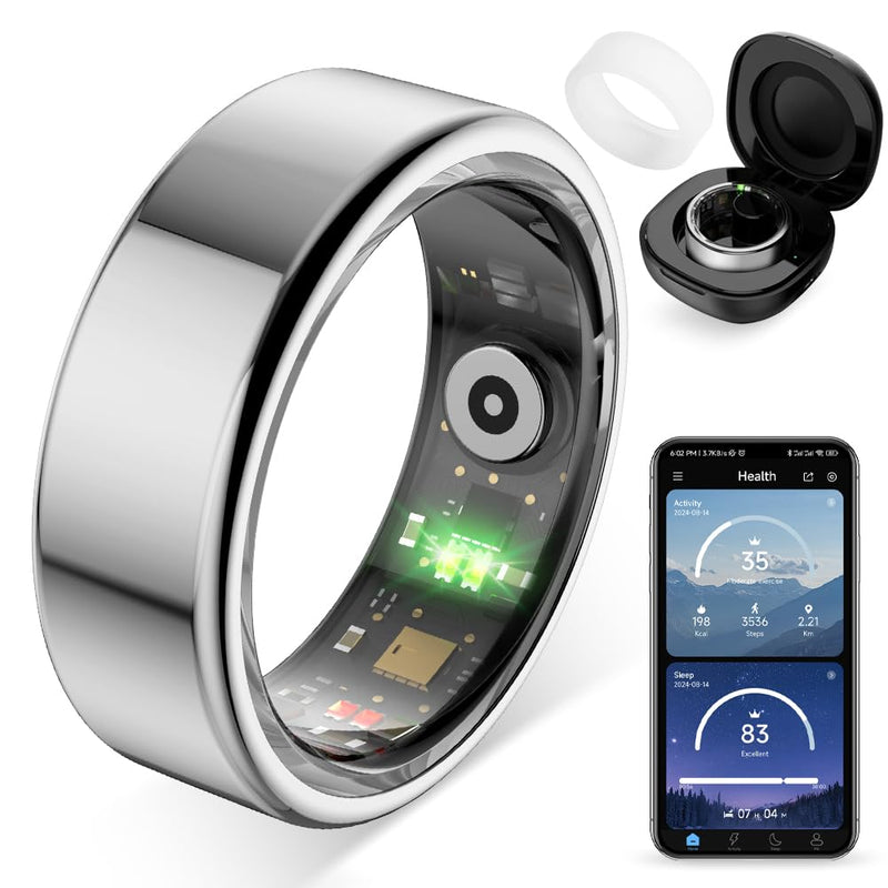 COLMI R02 Smart Ring, Smart Ring for Women and Men, with a Charging Case, Supports Heart Rate, Blood Oxygen, Sleep Health Monitoring, No Subscription Fee. (Silver, 8#)