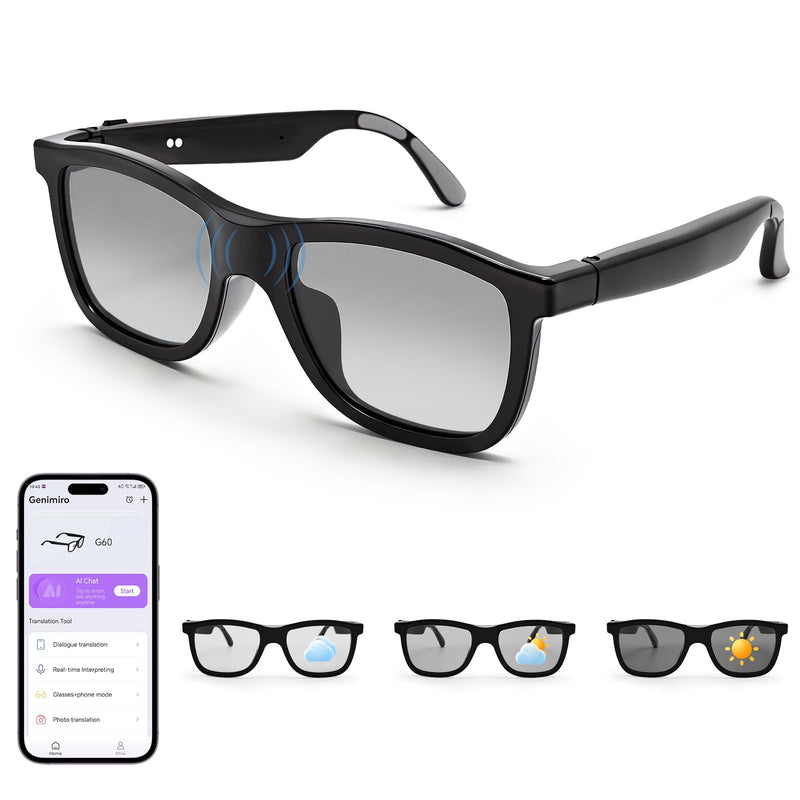 Smart Glasses with Bluetooth Speakers and Manual Tint Control, Adjustable Color Changing Sunglasses for Driving Fishing Hiking Outdoor, Hands-Free Calls and Music, Audio Glasses Men Women