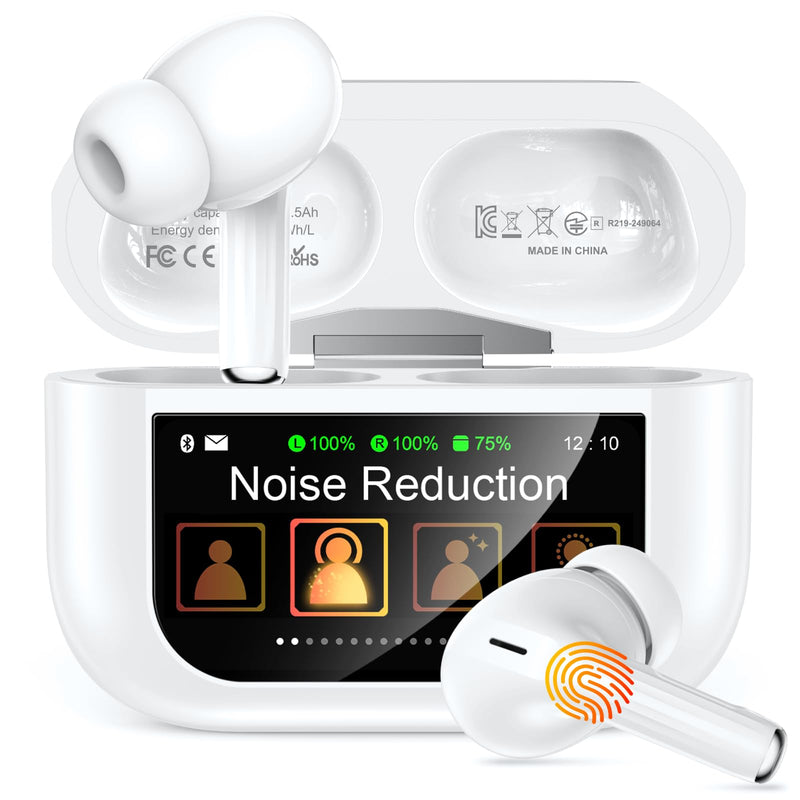 Wireless Earbuds, Smart Touchscreen Ear Buds, ANC Headphones, Bluetooth 5.4 | 48H Playtime, ENC Clear Calls, 13mm Drivers, 5 EQ Modes, Hi-Fi Deep Bass, Lightweight Fit, for iPhone/Android/Pad Off White