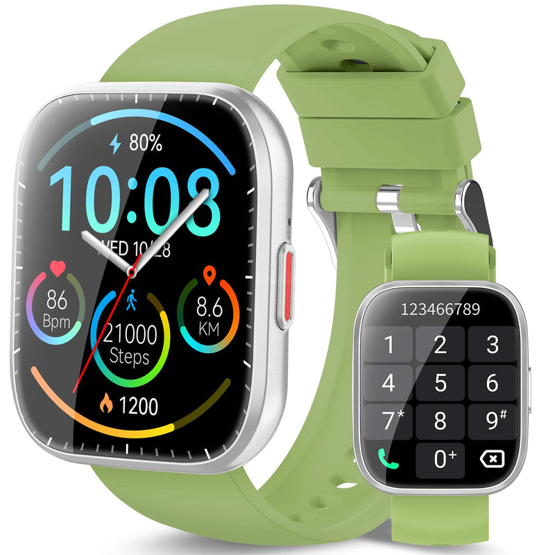 Puqo Smart Watch for Men Women(Answer/Make Calls), Light Green | 1.85" HD Touch Screen, Sleep Heart Rate Monitor, 112+ Sports Modes, IP68 Waterproof Activity Trackers for Android iOS