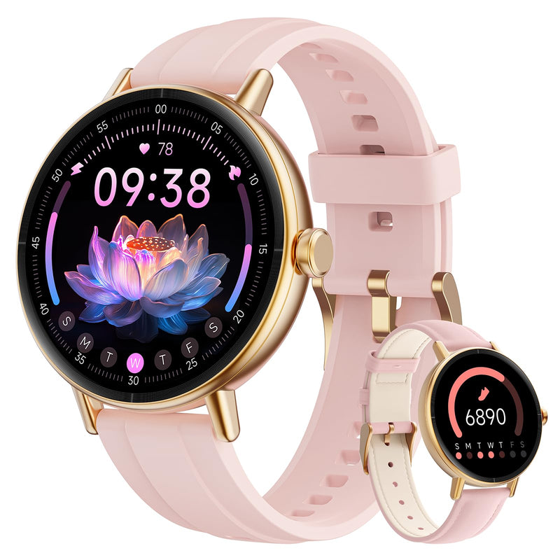 Gydom Smart Watch for Women, 40mm HD Fitness Tracker, Answer & Make Call | for iPhone/Android/Samsung, Heart Rate/SpO2/Stress/Sleep Monitor, 7 Day Battery, 110+ Sports Modes, 2 Band, IP68, Pink 1.27"
