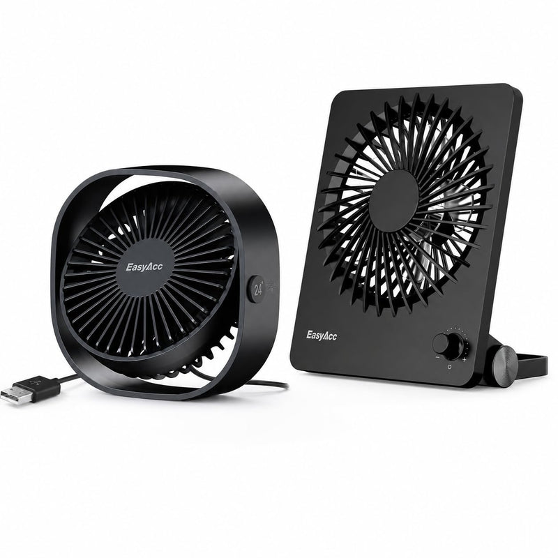 EasyAcc USB Desk Fan and Travel Fan, 2Pack | Rechargeable, Powerful