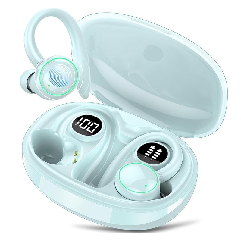 Wireless Earbuds, Bluetooth 5.4 Headphones Sport Over Ear Buds With ENC Mic | Over Ear Buds with ENC Noise Cancelling Mic, 48H, Wireless Earphone with Earhooks, Light Blue