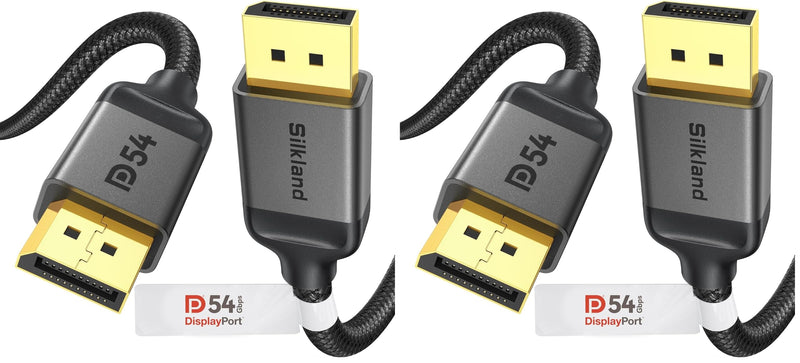 Silkland 54Gbps 16K DisplayPort Cable 2.1, [VESA Certified] DP Cord 10FT (Pack of 2) 10 Feet (Pack of 2) Grey