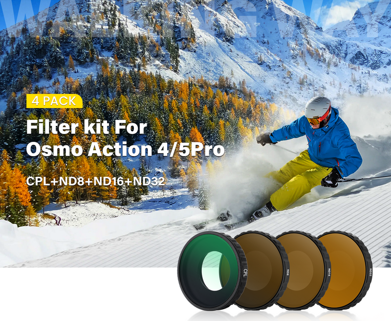 Walking Way Camera Lens Filters ND PL Set Compatible with DJI Osmo Action 4/5 Pro Accessories Kit, 4 Pack CPL ND8 ND16 ND32 Camera Lens Polarizing Neutral Density Filters Multicoated HD Optical Glass CPL/ND8/ND16/ND32