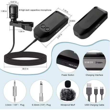 Professional 2.4G Wireless Microphone Set, Wireless Lavalier Microphone with Lavalier Lapel Mics, Compatible with Bus Amplifier, PA Speaker, Home Theater and Public Speaking, Wedding, Presentations