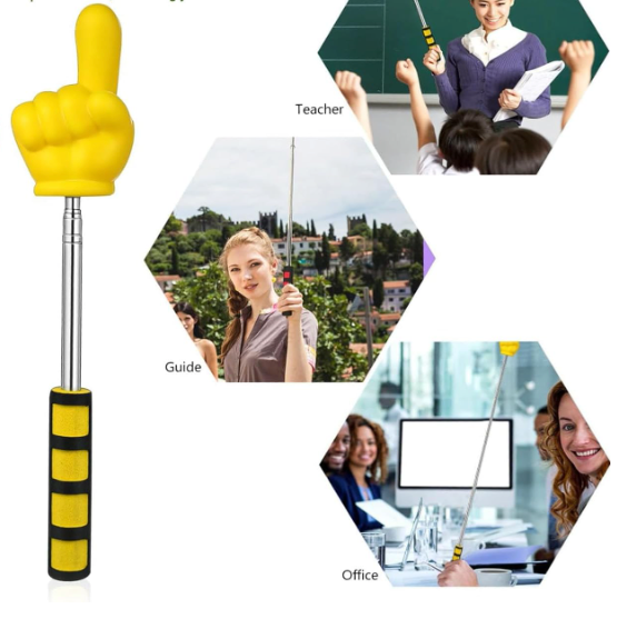 Telescopic Big Finger Teacher Pointer for Classroom,Conference Presentation, Retractable Pointer Stick with Soft Grip Handle