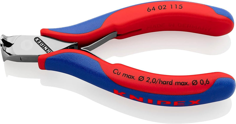 KNIPEX Electronics End Cutting Pliers with Multi-Component Sleeves 115 mm 64 02 115 With Multi-component Sleeves, Blue/Red With facet