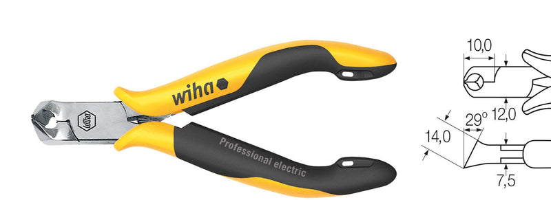 Wiha Professional ESD Bevel End Cutter Wide Head Approx. 29° with Small Bevel (26835) 115 mm for Sensitive Electronic Components, Protection of Components by Electrostatic Dissipative Tool, lose verpackt