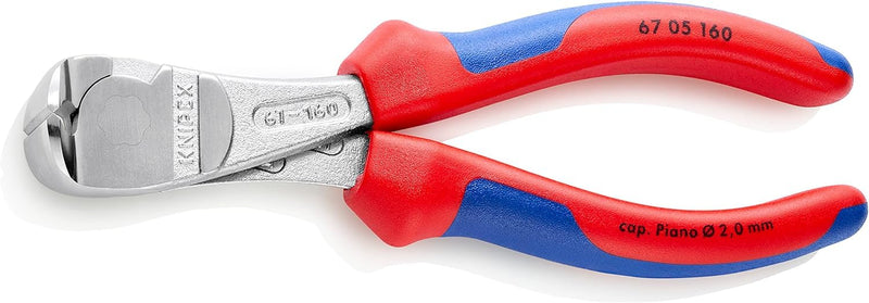[AUSTRALIA] - Knipex 67 05 160 Heavy Duty End Cutters Chrome-Plated with Multi-Component Sleeves 160 mm With Multi-component Sleeves, Blue/Red 