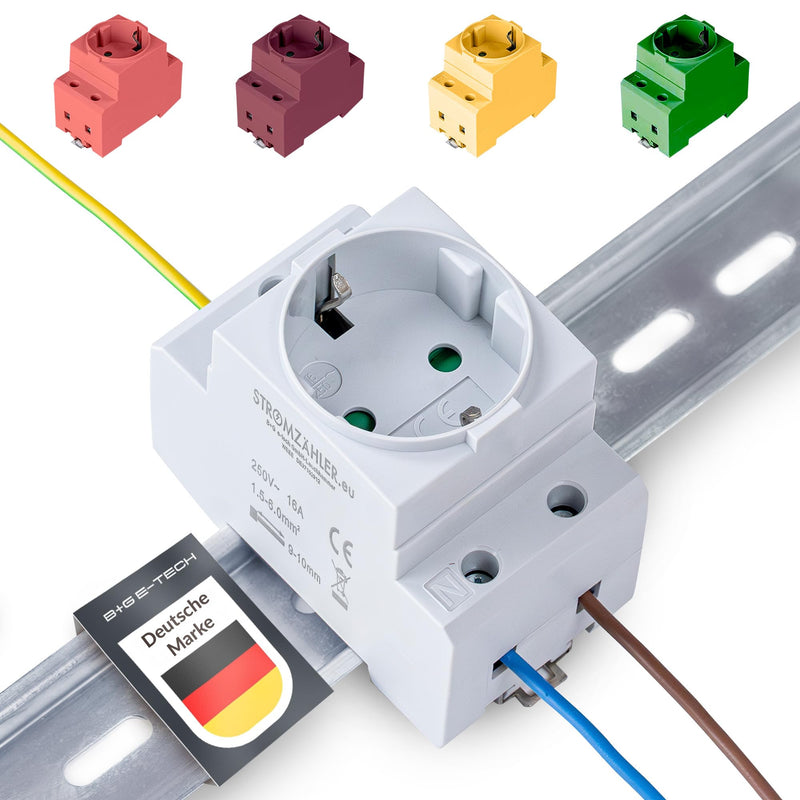 Schuko Socket [GS16] for DIN Rail 16A 230V 2P+E - Built-in Socket for Distribution Installation, Control Cabinet Meter Cabinet Protective Contact Socket for 35 mm DIN Carrier Rail Mounting (Grey) gray