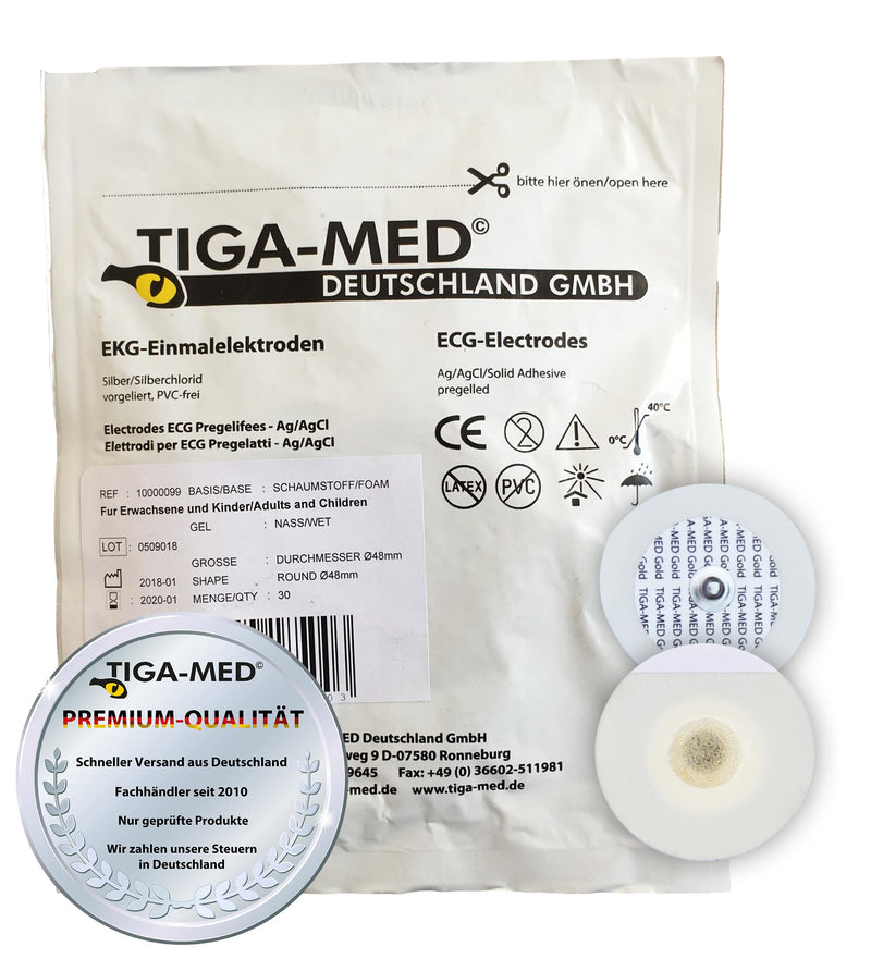 [AUSTRALIA] - Tiga-Med ECG Electrodes with Wet Gel / Liquid Gel 48 mm Pack of 120 Disposable Electrodes 