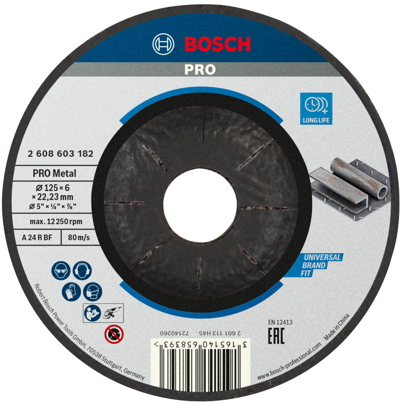 Bosch 1x PRO Metal Longlife Grinding Disc for Small Angle Grinder and Bore 22.23 mm (for Steel, Ø 125 mm, Professional Accessory Small Angle Grinder) Grey