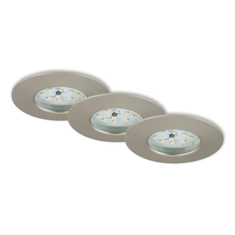 [AUSTRALIA] - Briloner LED, Small mounting Depth, 230V, Set of 3, Ceiling Light, Downlight, Bathroom recessed lamp, Integrated, 5 W, Satin Nickel Matt-nickel 