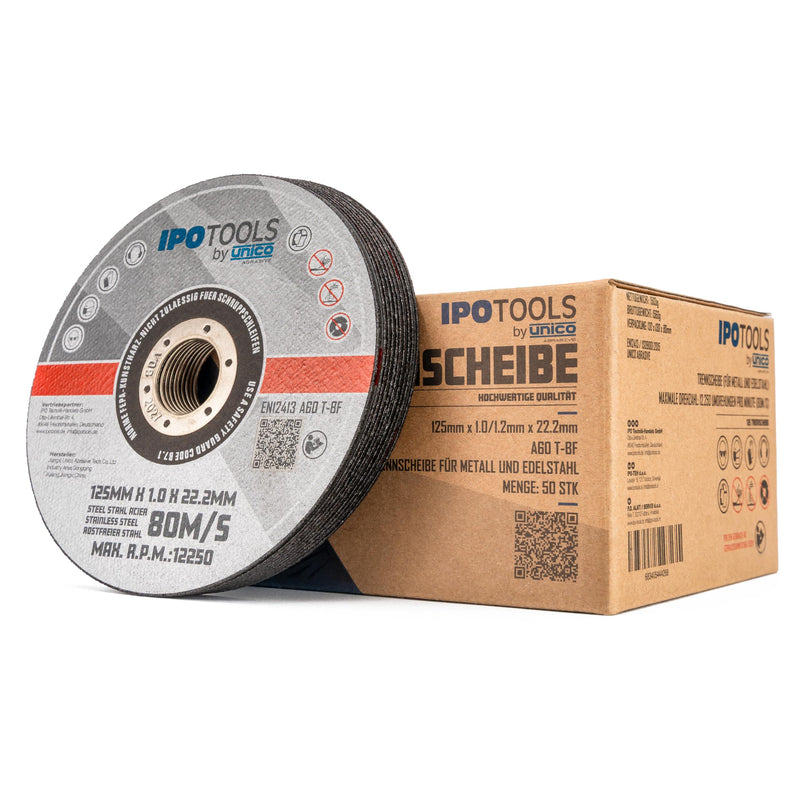 IPOTOOLS Cutting Discs 125 Metal 1 mm - Flex Discs 125 Metal Thin for Metal, Steel, Inox, Stainless Steel Extra Thin Flex Discs for Angle Grinders, Pack of 50