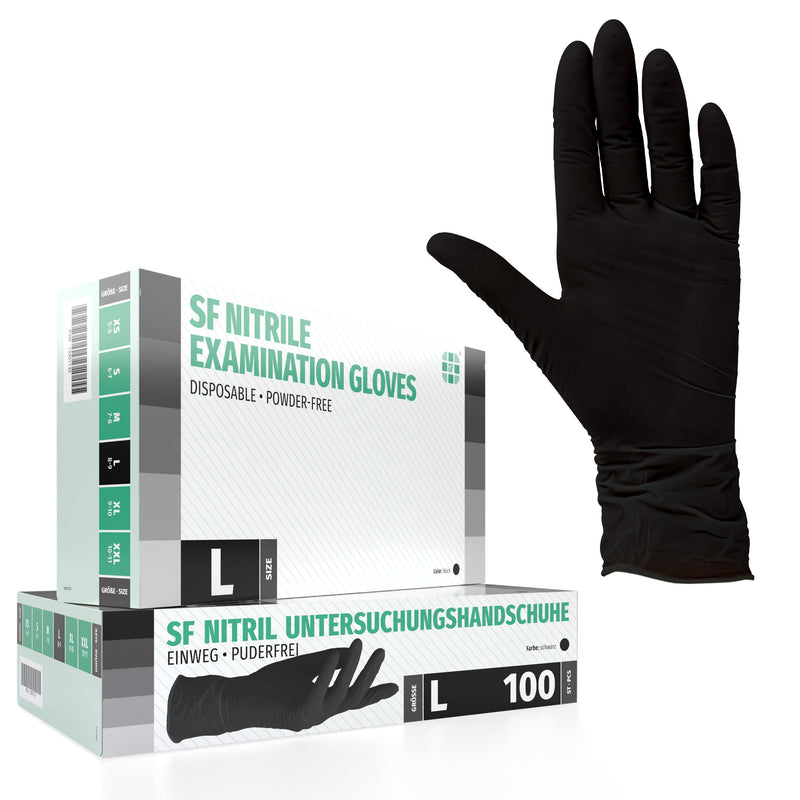Nitrile Gloves, Box of 100 (L, Black) Disposable Gloves, Single Use Gloves, Examination Gloves, Nitrile Gloves, Powder-Free, Non-Latex, Non-Sterile, Latex-Free, Black, Large