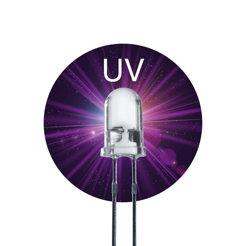 Lumetheus LED 3 mm Colour UV Ultraviolet Pack of 20 Black Light Emitting Diodes Approx. 3 V Diode 2 Pin LEDs Housing Clear 3 mm - 20 pieces