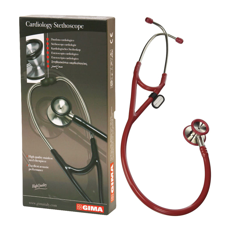Gima - Classic Cardiology 32551 Stethoscope with Stainless Steel Head, Conical Bell for Low Frequency, Highly Sensitive Diaphragm to Amplify Sound, Lira Bordeaux
