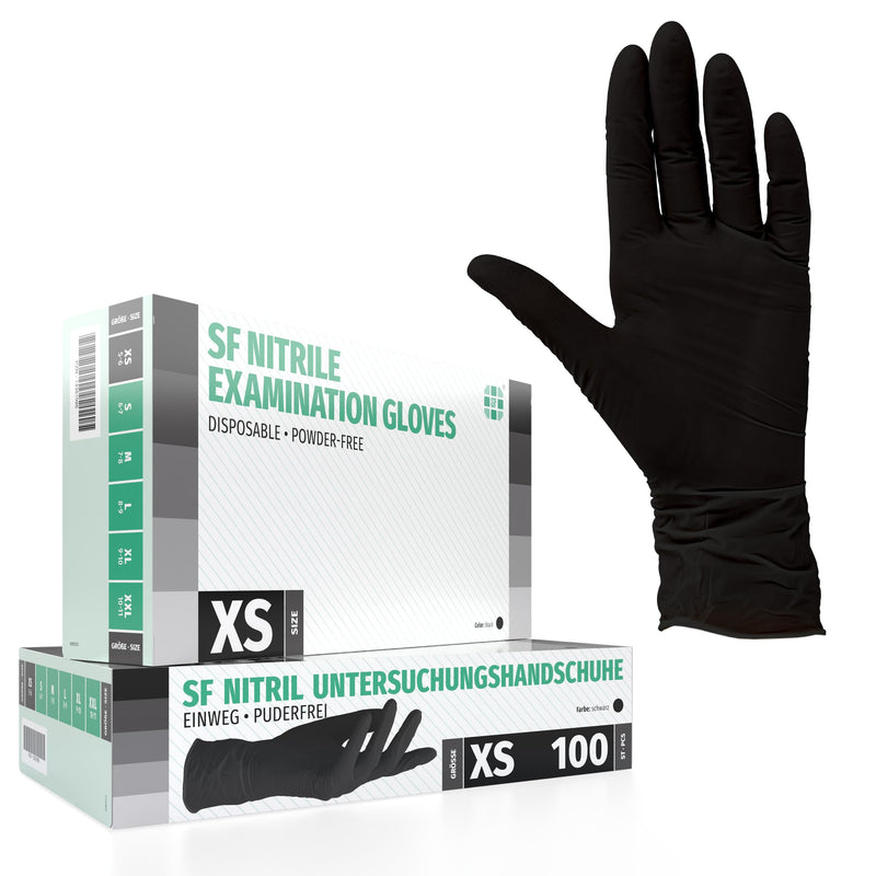 Nitrile Gloves, Box of 100 (XS, Black) Disposable Gloves, Examination Gloves, Powder-Free, Non-Sterile, Latex-Free