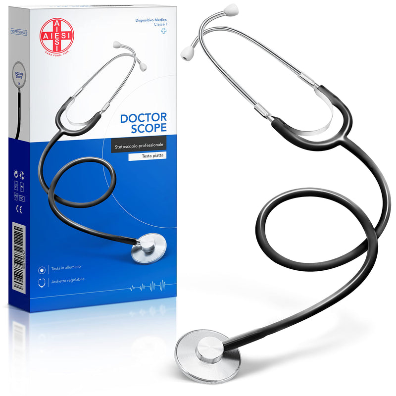 AIESI® Flat Head Stethoscope Professional for Adults in Black Colour Doctor Scope