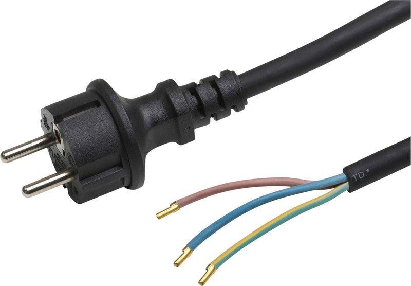 Meister Protective Contact Cable - 5 Metres - Black - Rubber Hose Cable H05RR-F3G1.5 - 3 Cores - IP20, Connection Cable with Schuko Plug, Connection Cable, Installation Material, 7434520 H05RR-F3G1.5 mm² 5 m