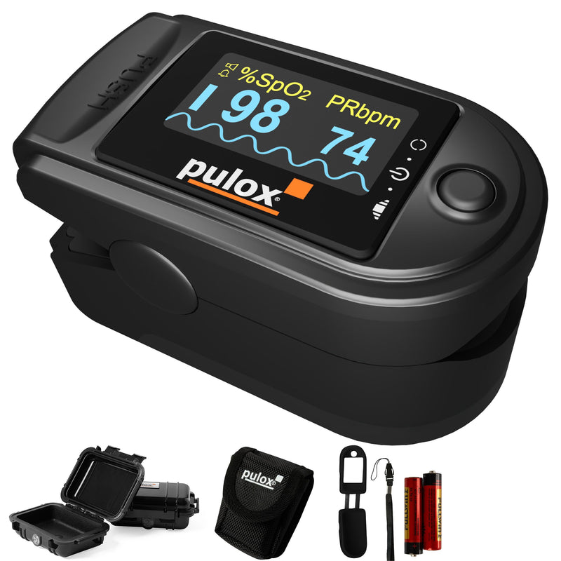 [AUSTRALIA] - Pulse oximeter PULOX PO-200A with switchable alarm function and pulse tone incl. Accessories *Colour selection possible, black 
