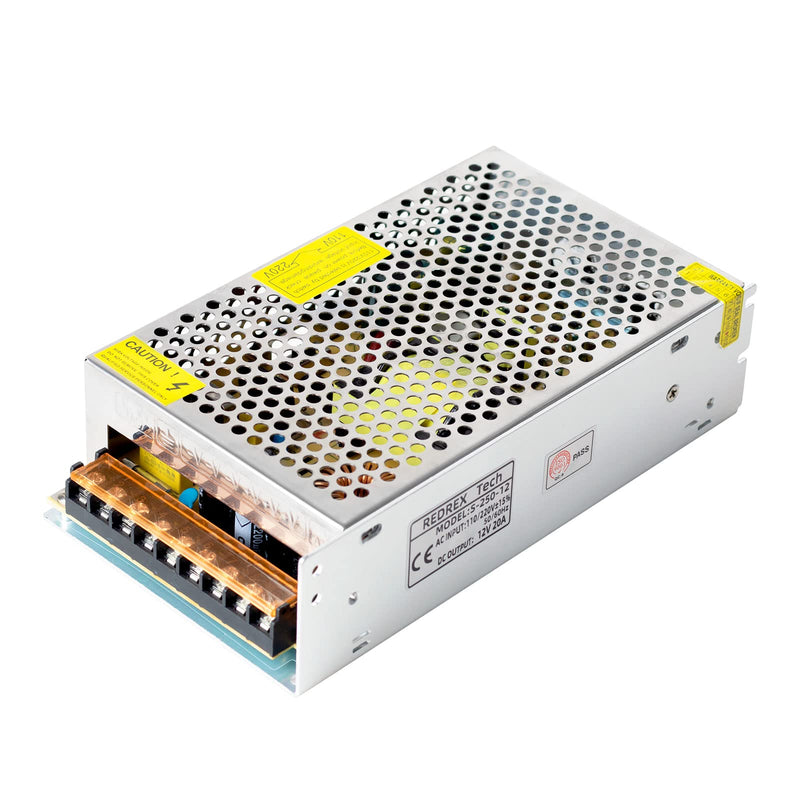 Redrex 12V 20A Power Supply 240W AC DC Adapter Universal Regulated Transformer Switch for 3D Printers LED Strip Lights CCTV Computer Project Security System