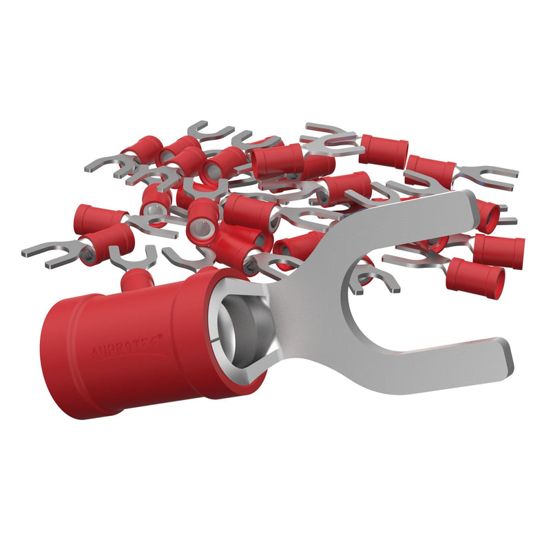 [AUSTRALIA] - AUPROTEC 100x Fork Cable Lugs 0.5-1.5 mm² Red, Hole Diameter M4 Partially Insulated PVC SV Cable Connector Made of Tin-Plated Copper 100 Stück 0.5 - 1.5 mm² red, M4 