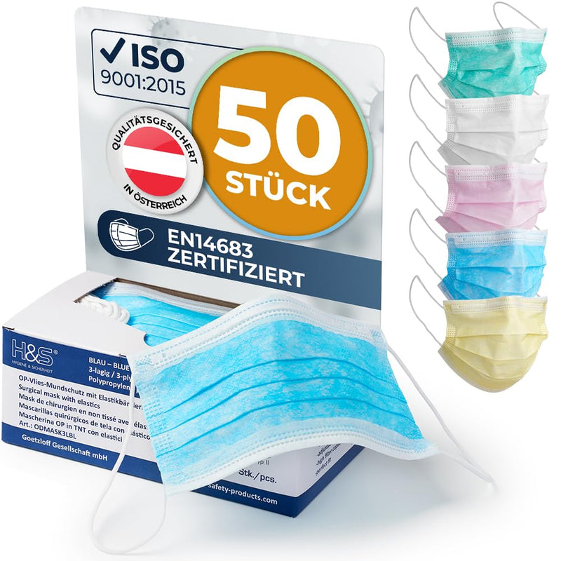 [AUSTRALIA] - ISC H&S Mouth Guard (OP Fleece Mouth Guard) with Elastic Band in Comfort Length, 3-Ply, 100% Polypropylene, with Nose Clip, Glass-Fibre, Latex-Free, Green, White, Red, Yellow or Blue ISCHSMS01 3 ply blue 3-ply blue 
