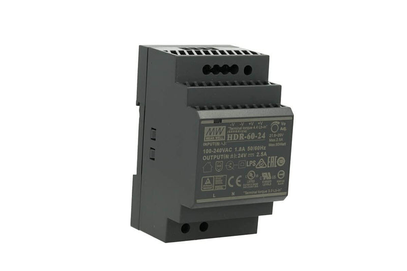 Mean Well Din-Rail power supply 60W 24V 2,5A ; MeanWell HDR-60-24 ; Panel Mount