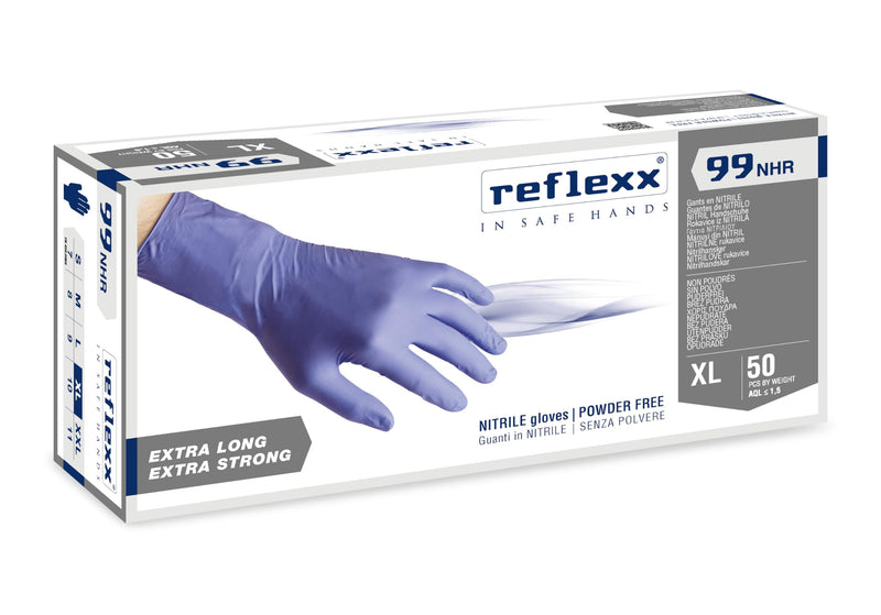 [AUSTRALIA] - Reflexx R99/XL "HIRISK", the high resistance powder free nitrile gloves gr 8.9, Size X-Large, Blue (Pack of 50) XL 
