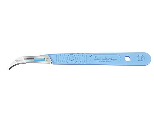 Swann-Morton - Sterile disposable scalpels, handle with a graduated scale made of plastic and stainless steel blade No. 12, box of 10 individually wrapped scalpels. Graduated handle scalpel Nr. 12