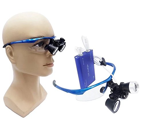 BoNew 2.5x420mm Portable Surgical Binoculars Magnifier Optical Glass + 3W LED Headlight Blue