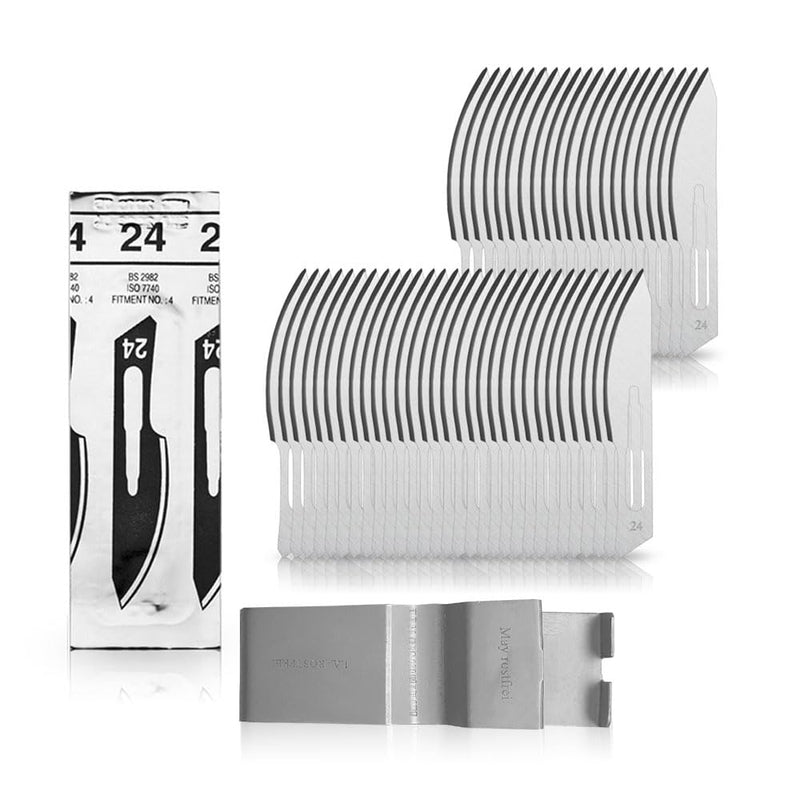 May Scalpel Blades Figure 24 for Scalpel Holder No. 4 - Replacement Blades Sterile Packed - Includes Blade Puller Pack of 50