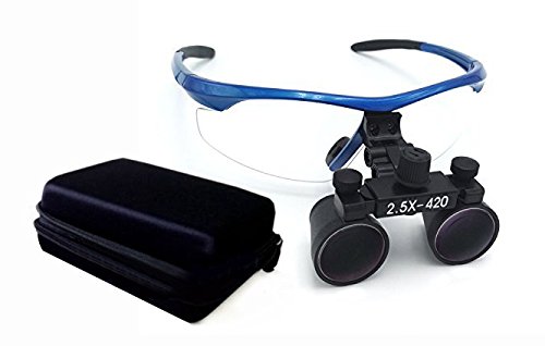 BONEW Binoculars Magnifier 2.5X Magnifier 420mm Working Distance Blue Glass Lens Plastic Frame with Anti-Fog DY-101 Practical Protective Case