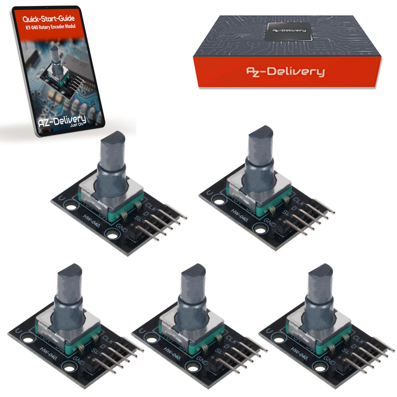AZDelivery 5 x KY-040 Rotary Encoder, Rotary Encoder, Module Compatible with Arduino, Includes E-Book!