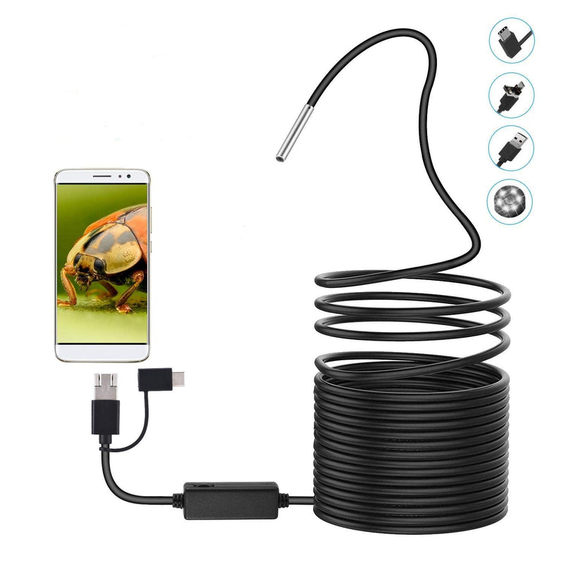 USB 2.0 Endoscope, Akozon 3-in-1 Endoscope Inspection Camera 5.5 mm - 20 m Snake USB 720p Megapixel HD IP67 Waterproof Snake Camera 6 Adjustable LED Light for Smart Android Tab