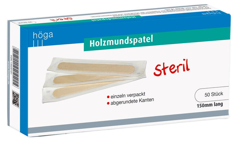 Höga Wooden Mouth Depressor, Sterile, 150 mm Long, Pack of 50
