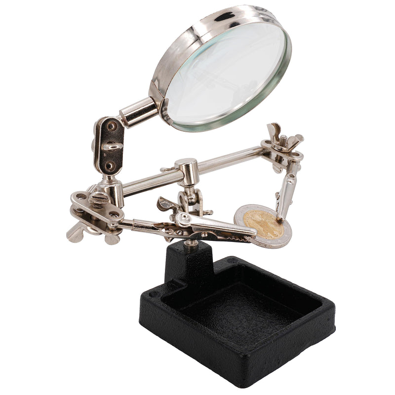 BIGtec Third Hand with Magnifying Glass Helping Hand Precision Mechanics Soldering Aid Soldering Accessories Soldering Tool with Interchangeable Clamps Crocodile Clips