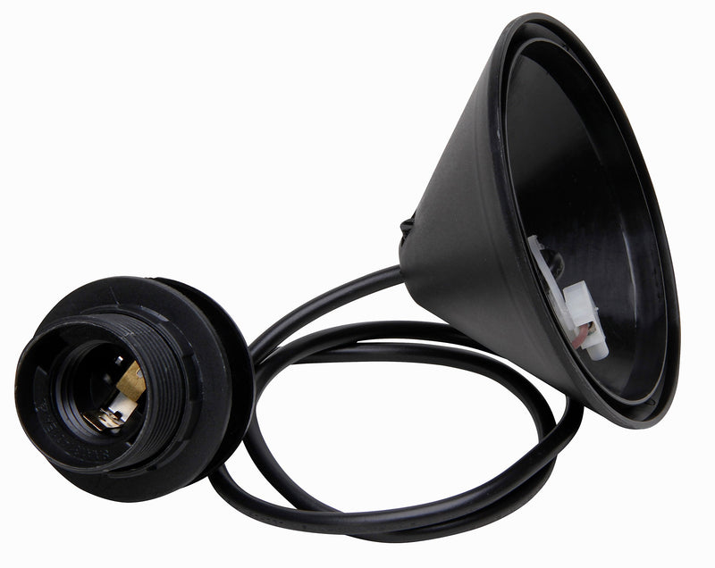 Kopp Cord Pendant for Lampshades, 11 cm Ceiling Canopy with Strain Relief and Approx. 55 cm Cable H03VV-F2 x 0.75 mm², ISO Socket E27 with Umbrella Support Ring, Black, 216905049
