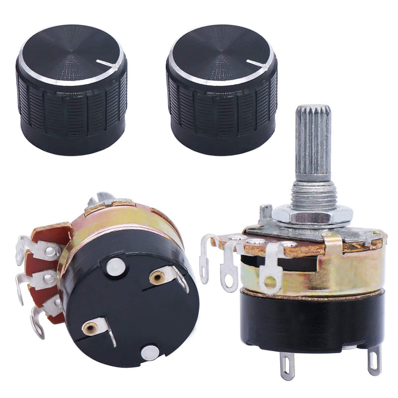 Taiss WH138 2 Pieces 10K Ohm Potentiometer Single Linear Cone Dimmer with Switch + 2 Pieces Black Aluminium Alloy Knob