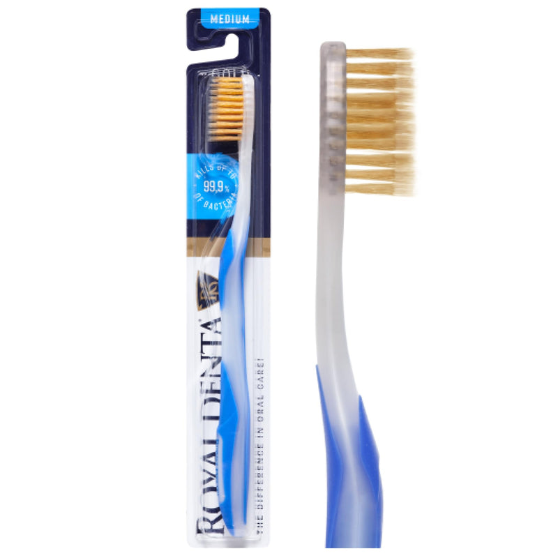 Manual Toothbrush Medium for Adults, Floss Toothbrush with Gold, Blue Royal Denta