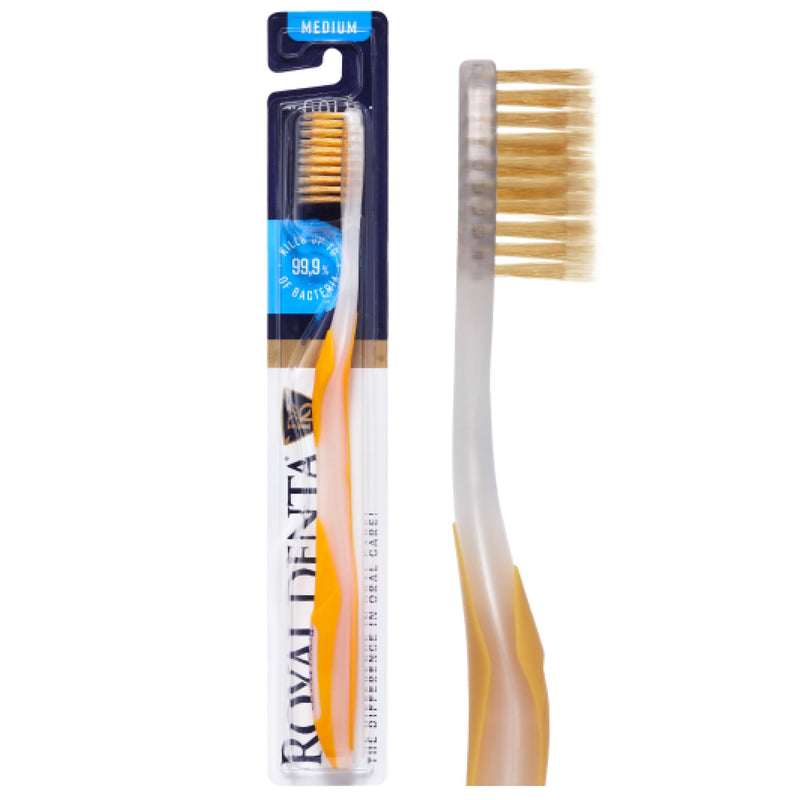 [AUSTRALIA] - Manual Toothbrush Medium for Adults, Floss Toothbrush with Gold, Yellow Royal Denta 